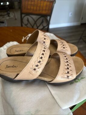 Jambu Women's Beige Woven Double-Strap Slide Sandals Molly Size 9.5